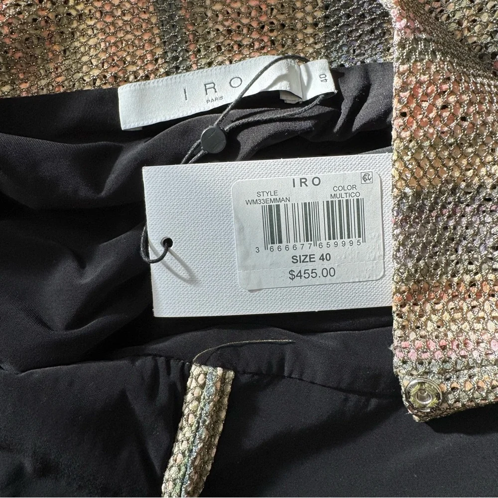 IRO Paris Emman Dress Sz 40 / 8 Shimmering Asymmetrical Cross Stripe Back NWT - Picture 14 of 16